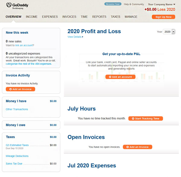 GoDaddy Bookkeeping Screenshot